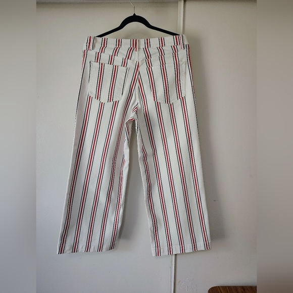 Express Women's High Waisted Striped Button Fly Cropped Wide Leg Jeans Stretch - Picture 17 of 17